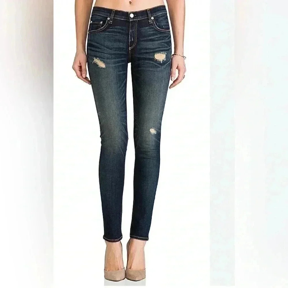 Rag and bone “skinny” Sheffield casual trendy distressed 5 pocket denim  jean 27